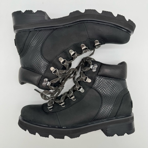 Sorel Lennox Hiker Black Leather Snake Lace Up Lug Sole Boot Size 8.5 - Picture 8 of 12
